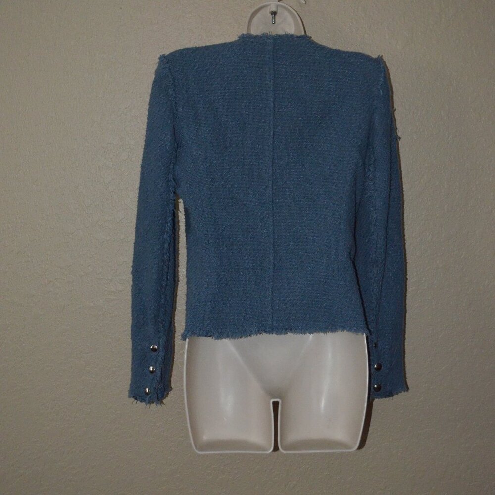 Sz 38 4 IRO Blue Agnette Distressed Tweed Blazer Jacket - Picture 8 of 9